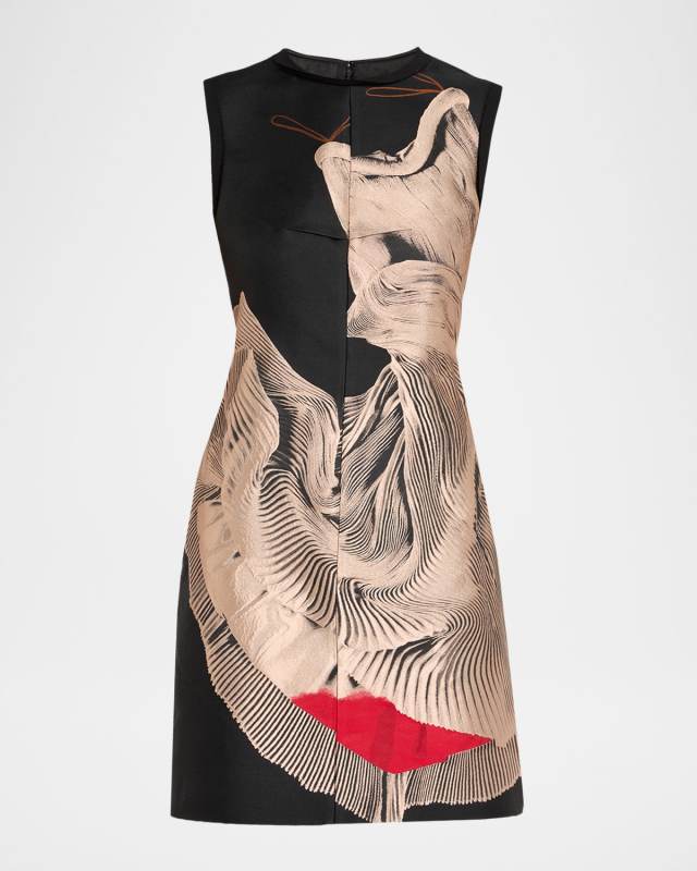 Dancing Pleat Jacquard Sleeveless Mini Dress